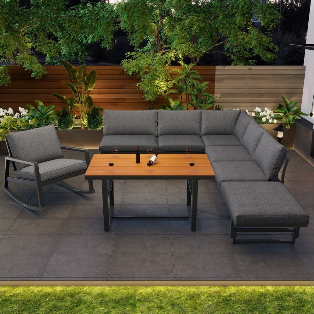 Flieks Gartenlounge-Set, (4-tlg), Multi-kombinierbar Gartenmöbel 3-Sitzer Sofa*2+Tisch*1+Schaukelstuhl*1 Bild 1