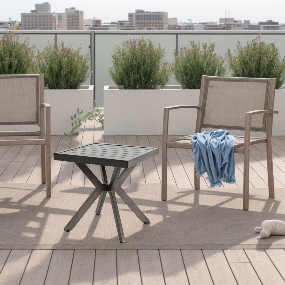 Aluminium Beistelltisch quadratisch 45x45x47 cm, wetterfest, Outdoor Gartentisch dunkelgrau für Balkon Terrasse Patio Bild 1