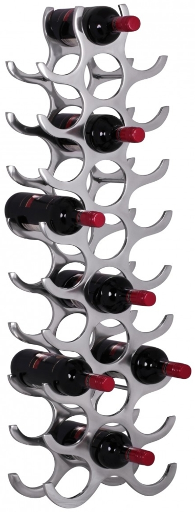 Design Aluminium Weinregal 27 Flaschen in Silber 31 x 98 x 14 cm, Flaschenregal Wein Zubehör hoch modern, Metall Deko Weinflaschen Halter Schmal Küche Regal, Alu Flaschenständer stehend Bild 1