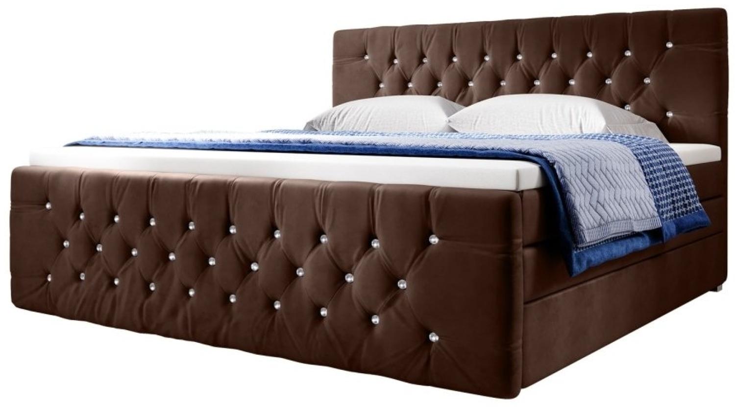 Boxspringbett Nobile mit Strass und Stauraum Braun 200x200 H3 Bild 1