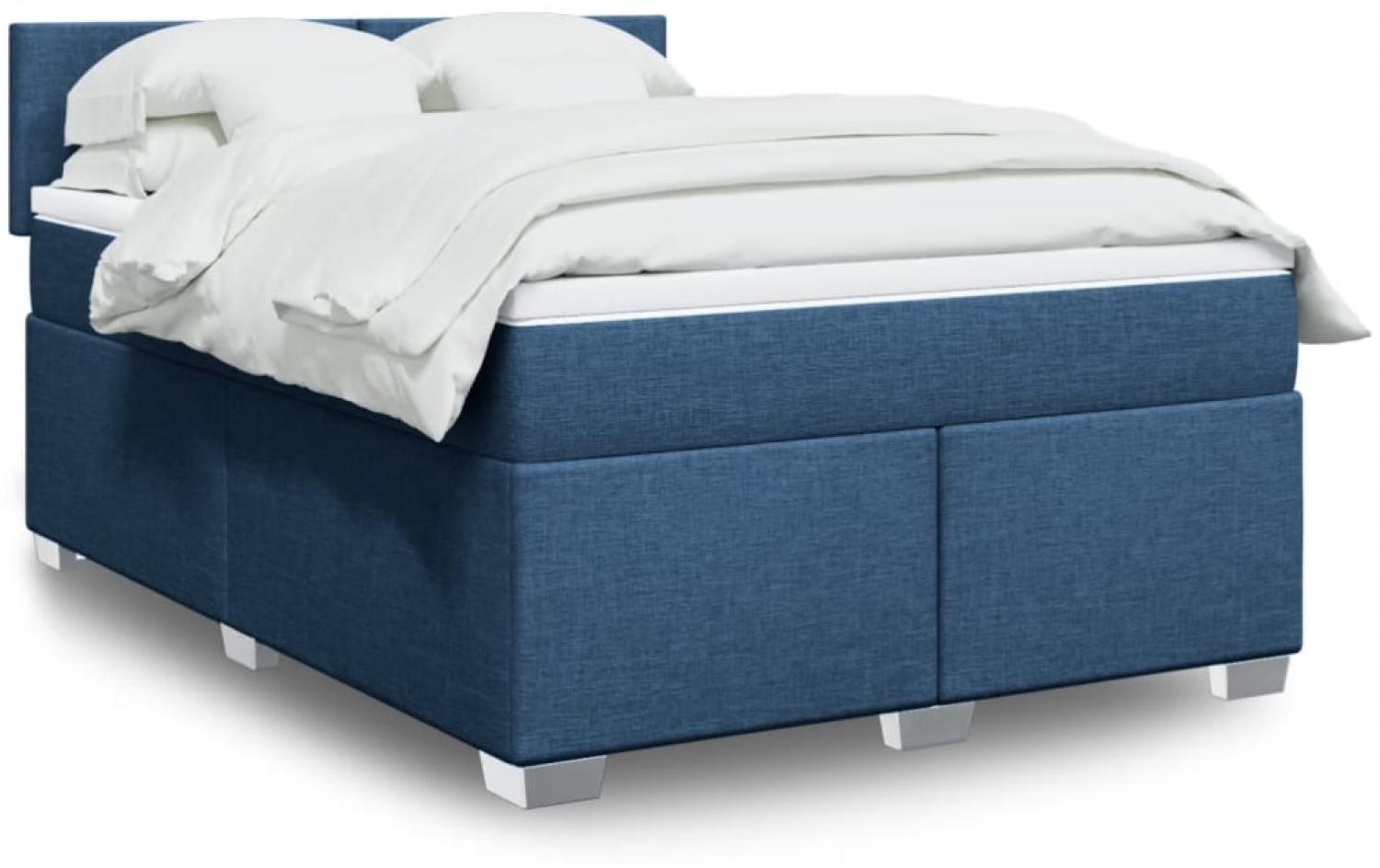 vidaXL Boxspringbett mit Matratze Blau 160x200 cm Stoff 3285938 Bild 1