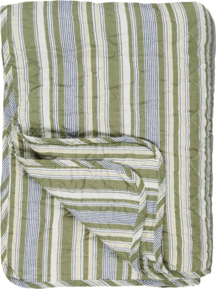 Decke Quilt Tagesdecke Überwurf Gestreift Grün Weiß. 180x130cm Laursen 0772-00 Bild 1