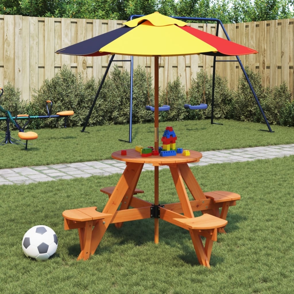 vidaXL Picknicktisch für 4 Kinder mit Sonnenschirm Rund Tannenholz 3281623 Bild 1