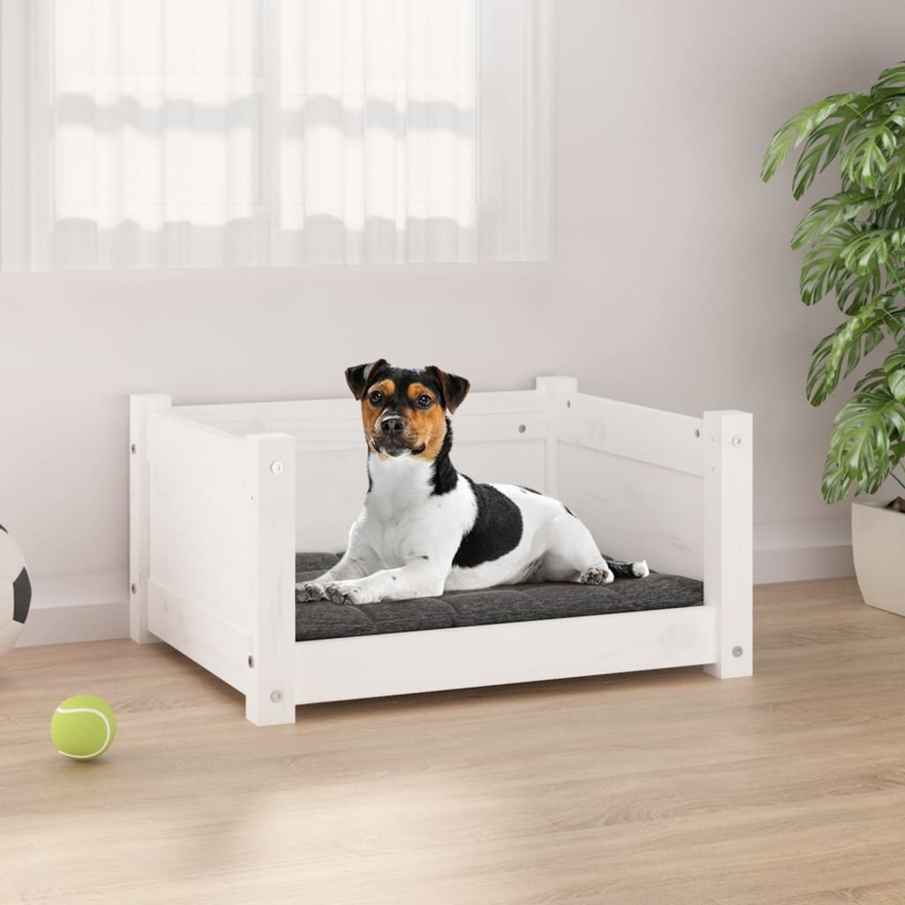 vidaXL Hundebett Weiß 55,5x45,5x28 cm Massivholz Kiefer 821443 Bild 1