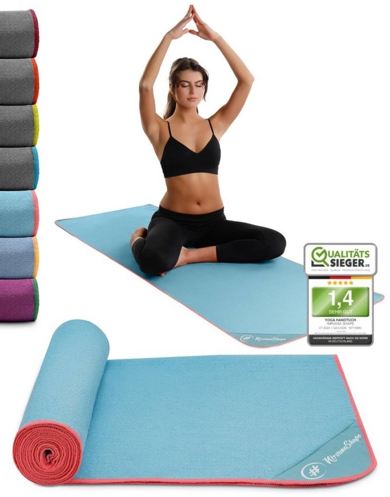 NirvanaShape Sporthandtuch Yoga Handtuch mit Antirutsch-Noppen, Yogatuch-Auflage für Yogamatte, Microfaser, +Yoga Einführungs eBook, Yogatuch-Auflage Saugstark, Hygienisch Bild 1