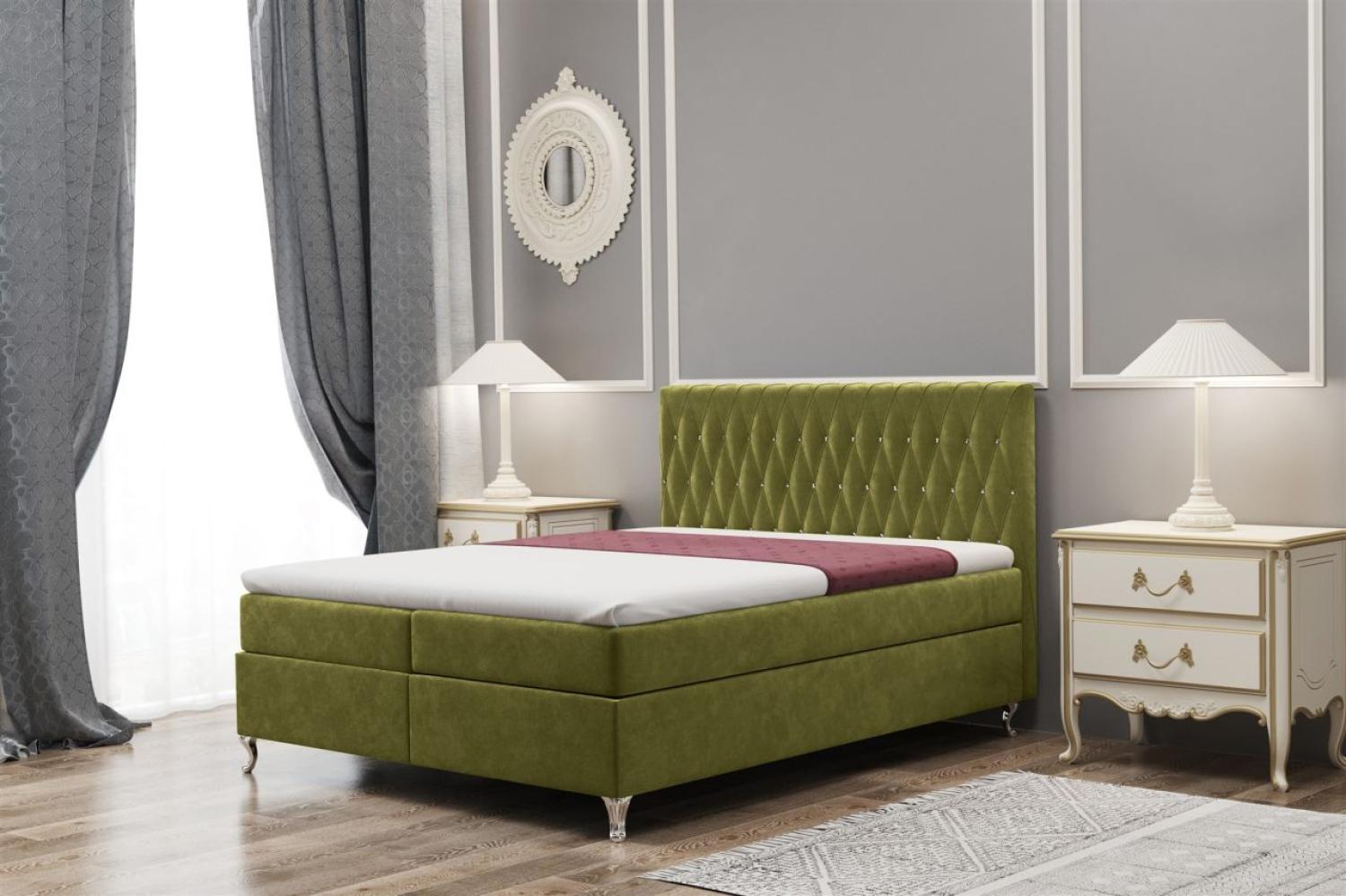 Boxspringbett Schlafzimmerbett ESME 200x220cm in Stoff Riviera Olive Bild 1