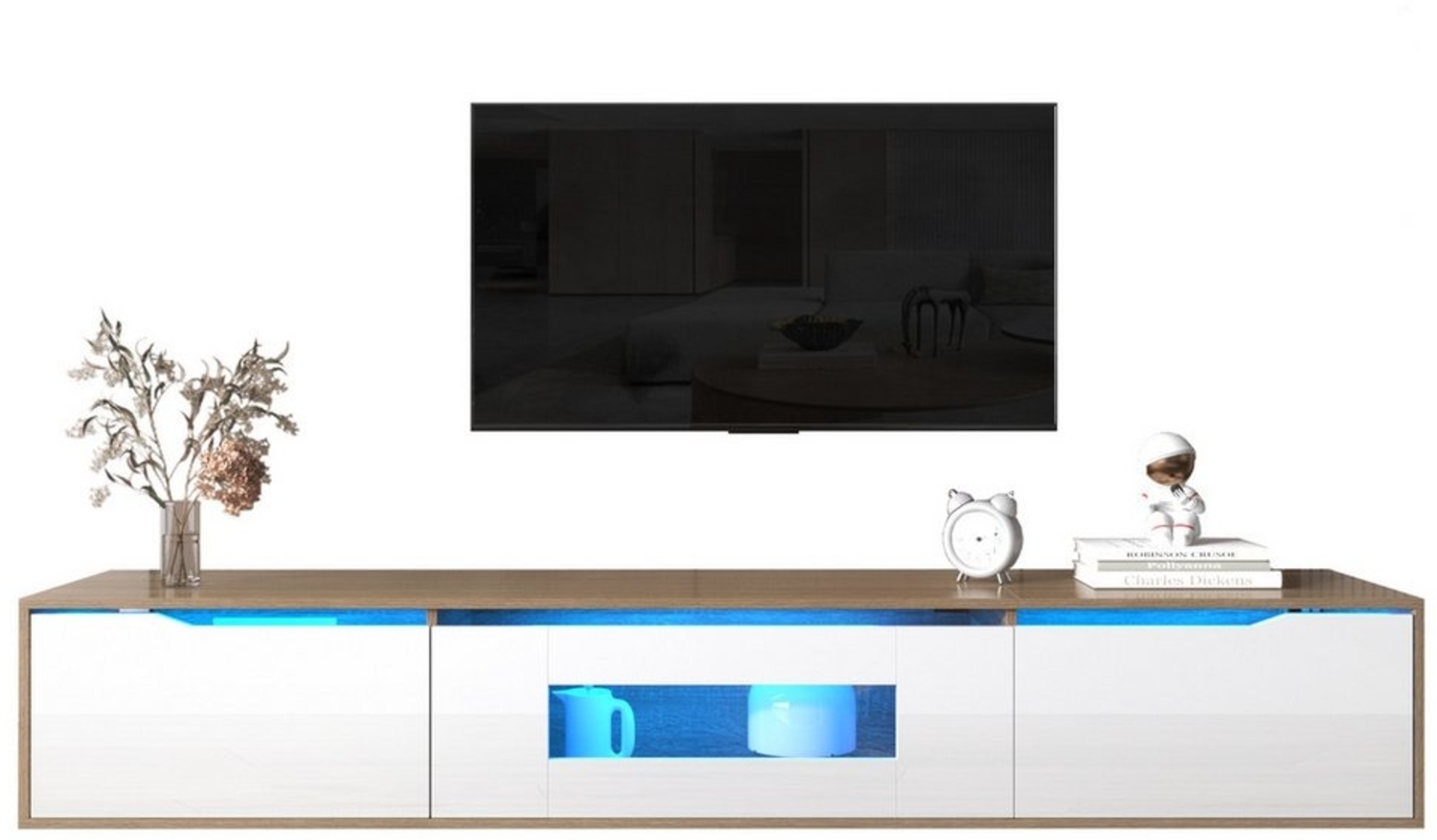 MODFU TV-Schrank Lowboard (1-St) Hochglanz,mit farbwechselndem LED-Licht,Klapptüren Bild 1