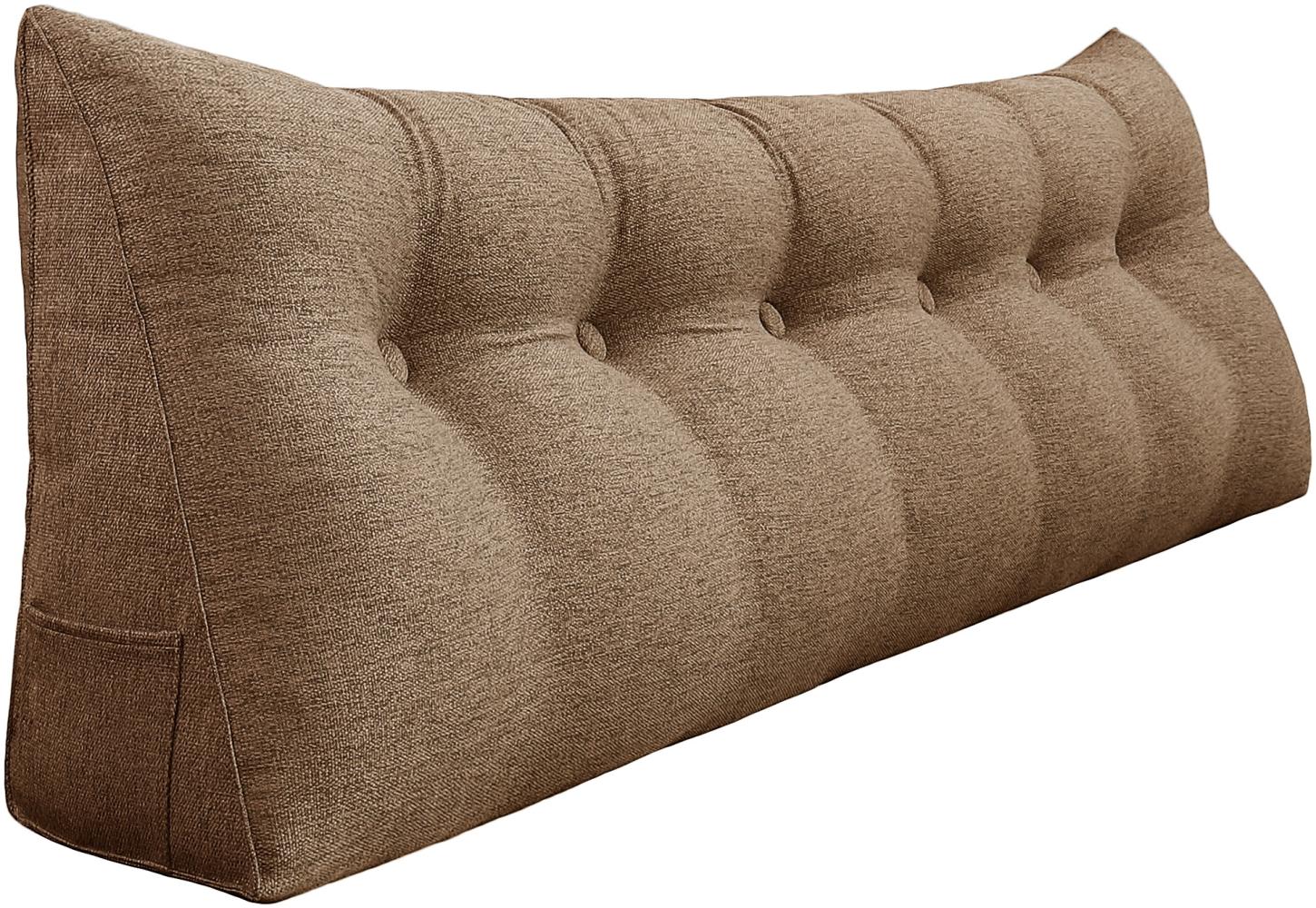 VERCART Großes Bettruhe Keilkissen, Lang Lesekissen, Dekoratives Kopfteilkissen, Dreieckiges Rückenkissen, Loungekissen für Tagesbett oder Couch, Leinenmischung Braun, 180CM Bild 1