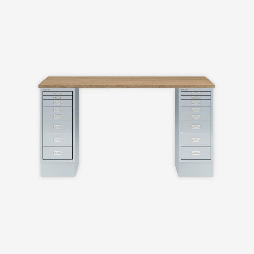 MultiDesk, 2 MultiDrawer mit 8 Schüben, Dekor natürliche Eiche, Farbe Lichtgrau, Maße: H 740 x B 1400 x T 600 mm Bild 1