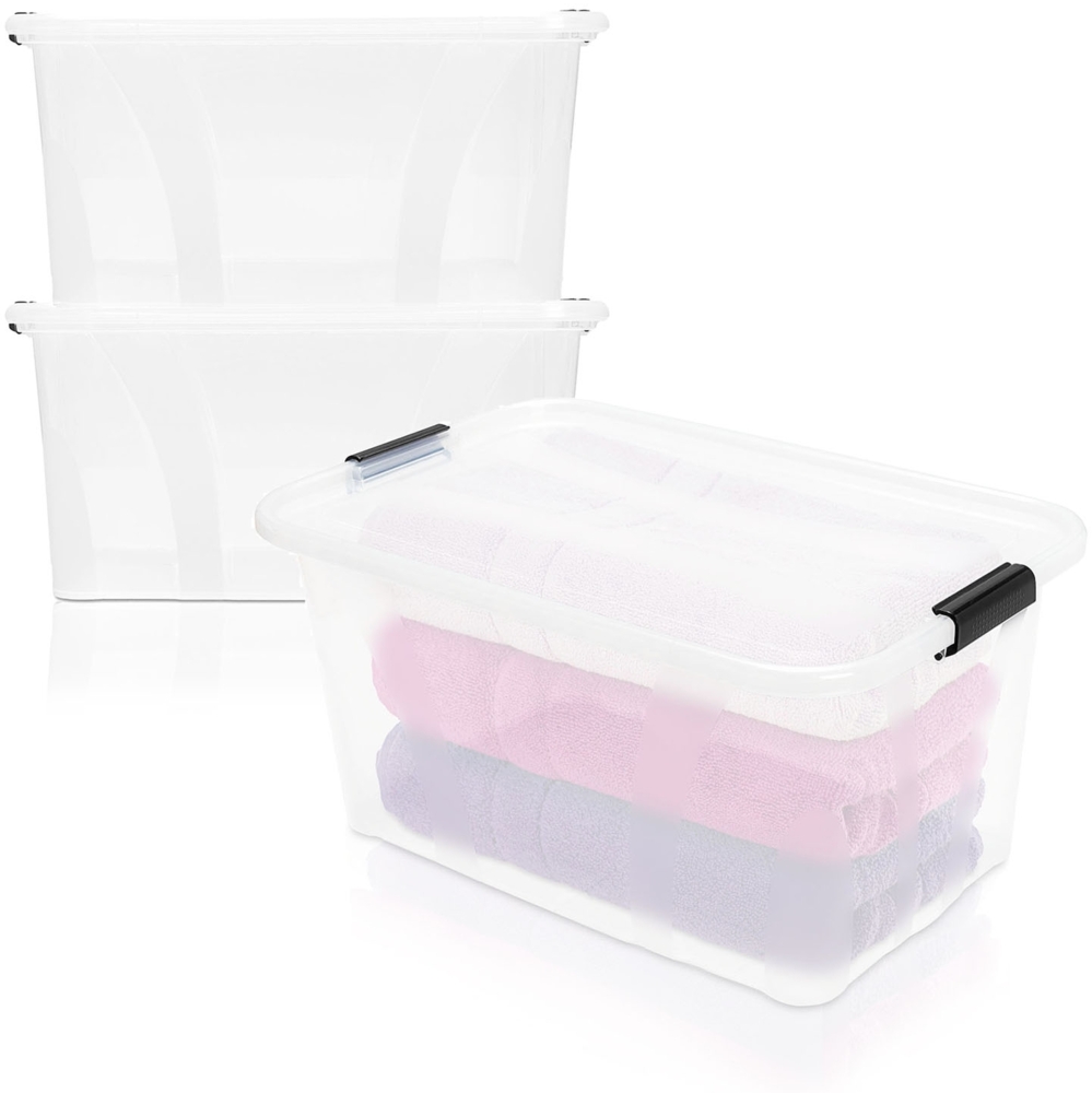 BigDean 2er Set Aufbewahrungsbox mit Deckel transparent - 14L + Clipverschluss - Stapelbox Ordnungsbox Clipbox Lagerbox Box mit Deckel Storage Boxes - Klarsichtbox mit Deckel – stapelbar Bild 1