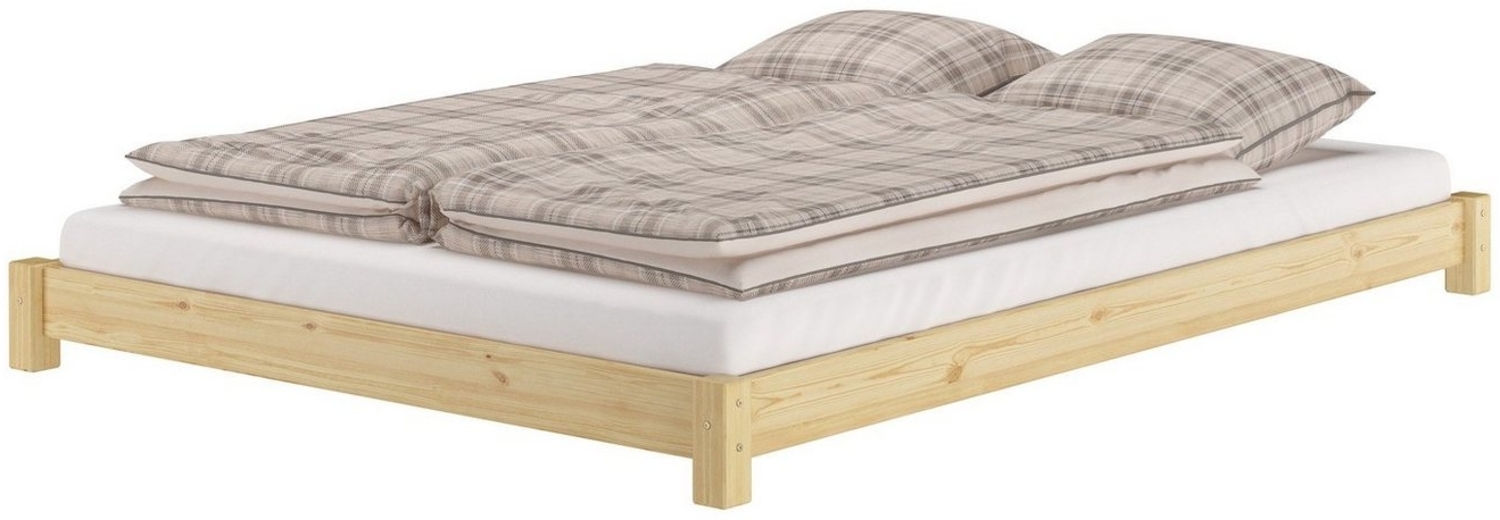 ERST-HOLZ Bett Flaches Futon-Doppelbett Bodenbett 160x200 Kiefer, Kieferfarblos lackiert Bild 1