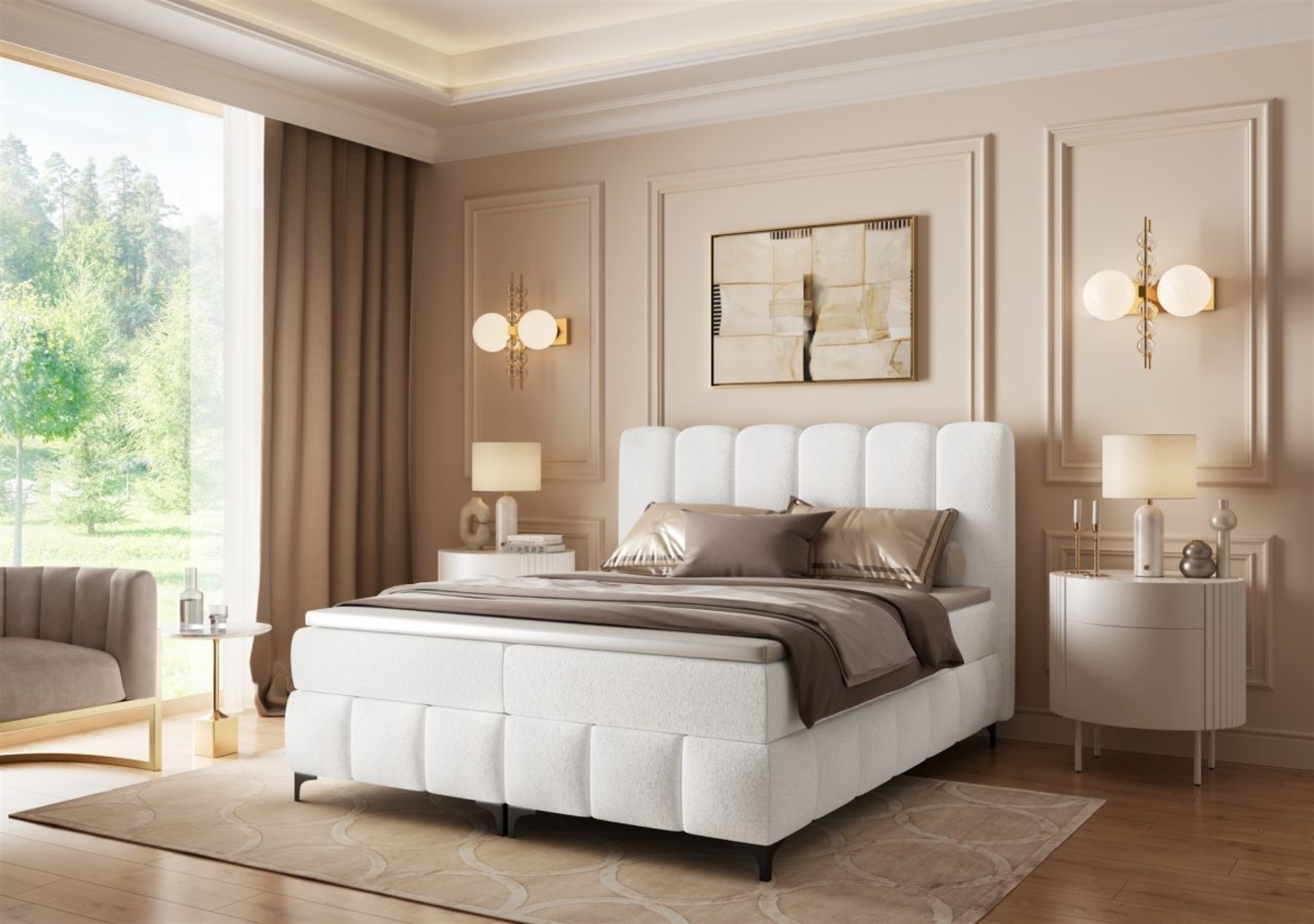 Boxspringbett Schlafzimmerbett ISABEL 180x200cm in Stoff Prime Creme Bild 1