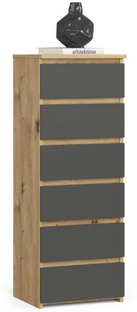 Home Collective Kommode 40 cm breit Holz Highboard Sideboard für Flur Schlafzimmer Wohnzimmer (Mehrzweckschrank Schrank schmal Kommode Schlafzimmer mit Schubladen), Kinderzimmer, 109 cm hoch mit 6 Schubladen Artisan Eiche-graphit Bild 1