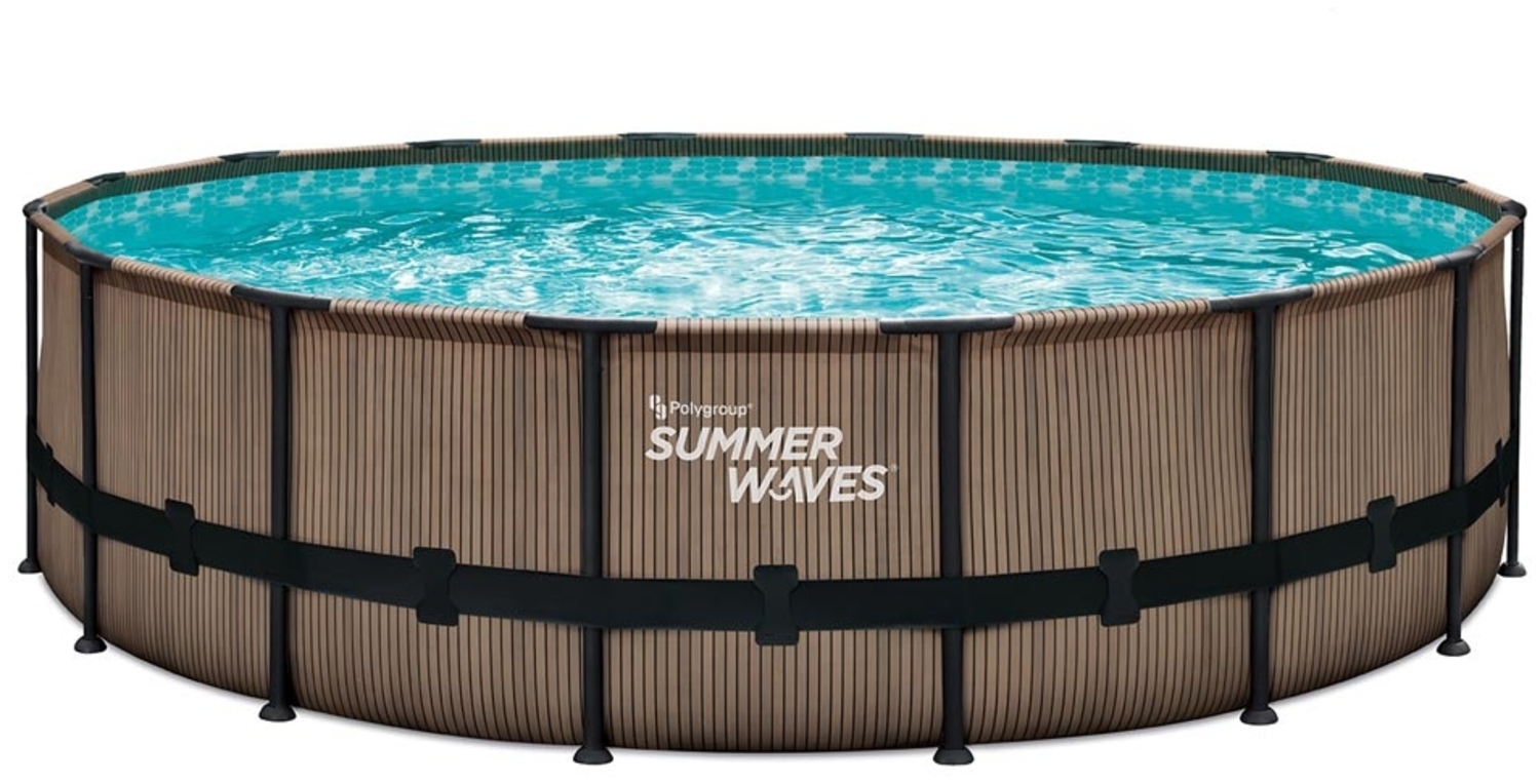 Summer Waves Elite Frame Pool | Aufstellpool rund | Komplettset | Teakoptik braun | Ø 488x122 cm Bild 1