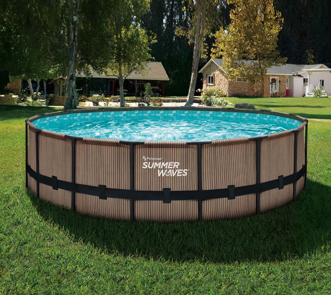 Summer Waves Elite Frame Pool | Aufstellpool rund | Komplettset | Teakoptik braun | Ø 488x122 cm Bild 1