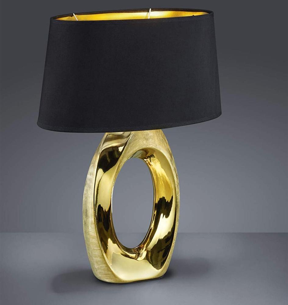 TRIO Leuchten Schreibtischlampe Taba, ohne Leuchtmittel, Nachttischlampe, Tischlampe golfarbig, Stoffschirm in schwarz/gold Bild 1