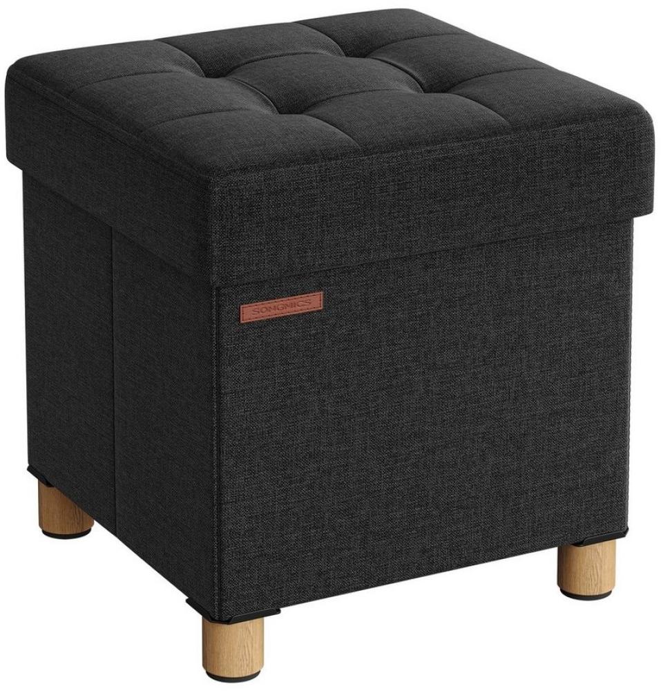 Songmics Sitzhocker mit Stauraum, kleine klappbare Sitzbank, 38 x 38 cm Fußbank, Aufbewahrungsbox, bis 300 kg belastbar, für Wohnzimmer Schlafzimmer Schlafsaal, Schwarz Bild 1