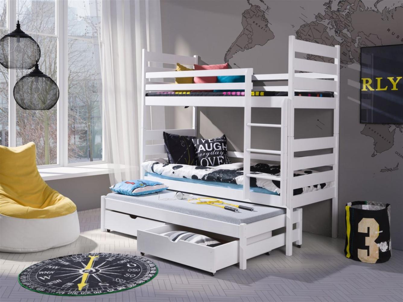 Fun Möbel 'Samuel XL' Etagenbett inkl. Rollrost und Gästebett, weiß Bild 1