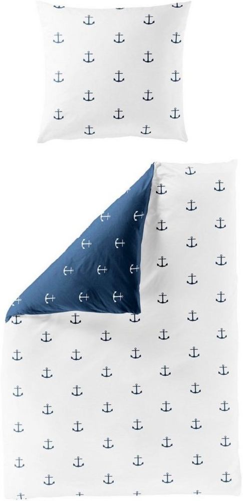 BIERBAUM Wendebettwäsche 3548, Seersucker, 2 teilig, Seersucker, 100 % Baumwolle, pflegeleicht, mit Ankern Bild 1