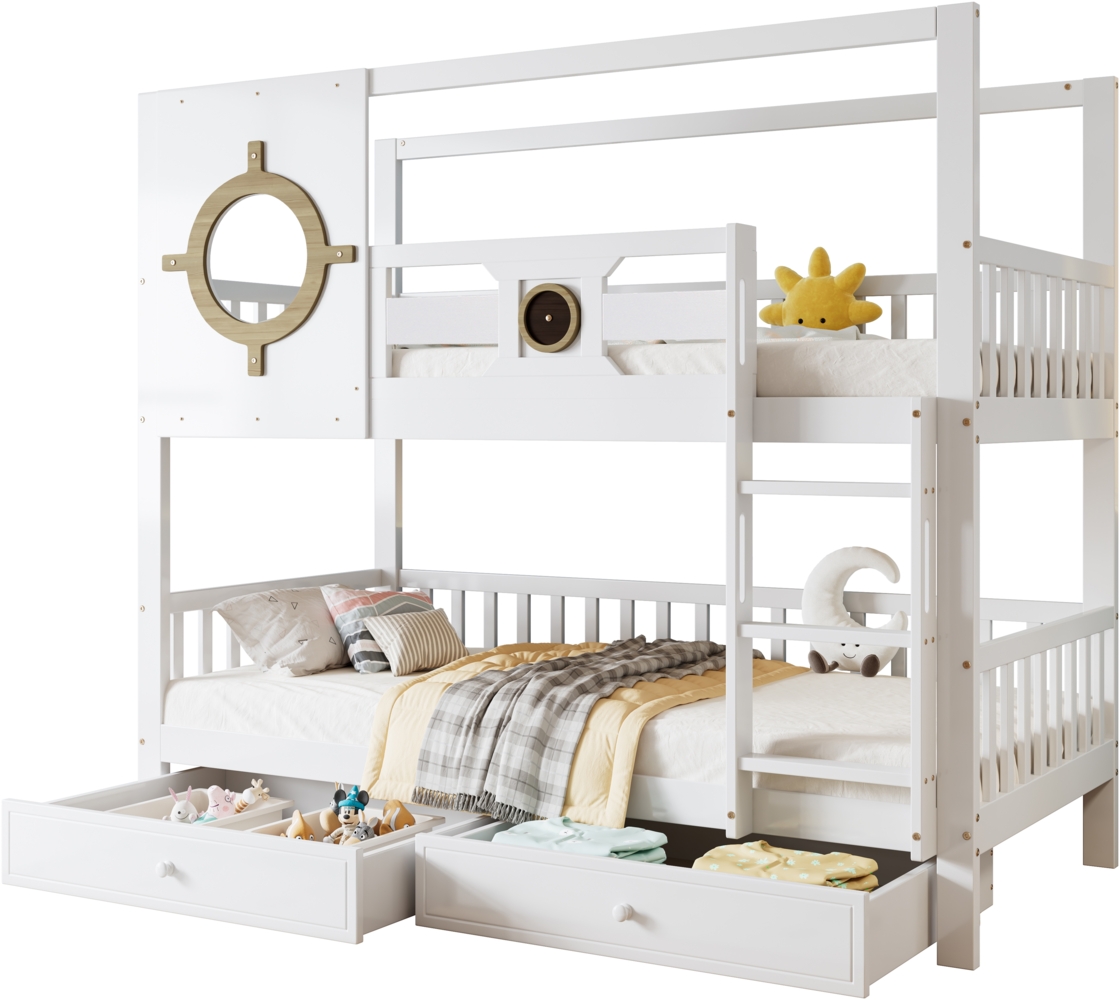 ComfortXL Etagenbett-O3004, Massivholz, Weiß, 204x95x185cm Bild 1