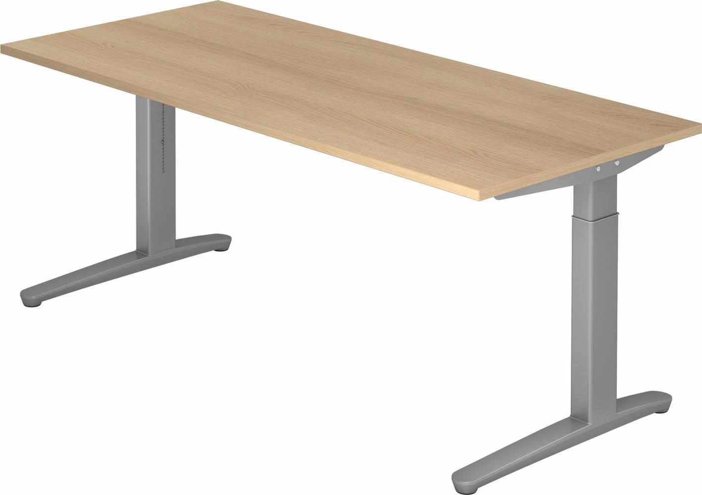 bümö® Design Schreibtisch XB-Serie höhenverstellbar, Tischplatte 180 x 80 cm in Eiche, Gestell in silber Bild 1