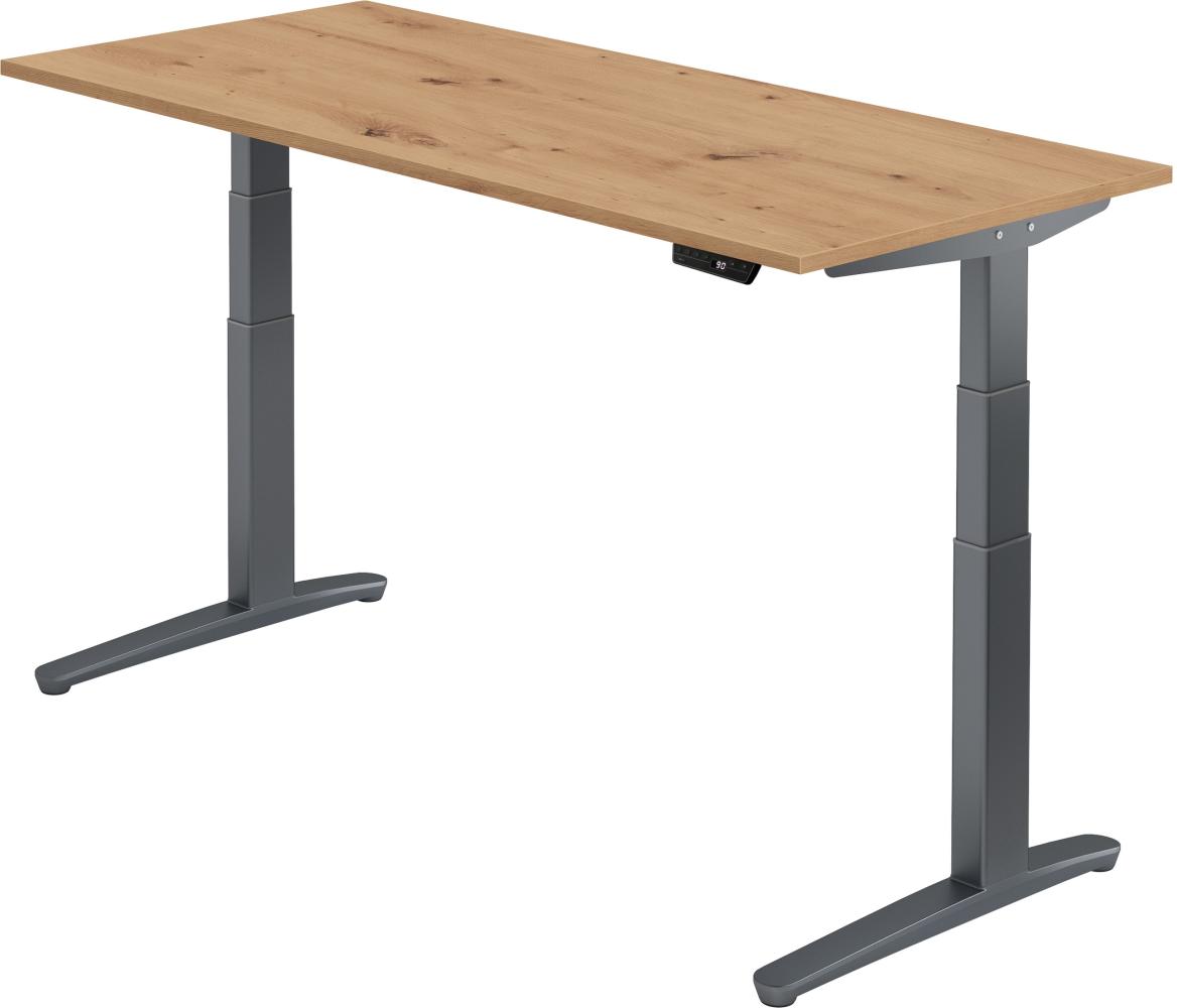 bümö elektrisch höhenverstellbarer Schreibtisch 180x80 cm mit Memory-Steuerung - Design Schreibtisch höhenverstellbar elektrisch, elektrischer Schreibtisch Asteiche, Gestell graphit, XBHM-19-R-GG Bild 1