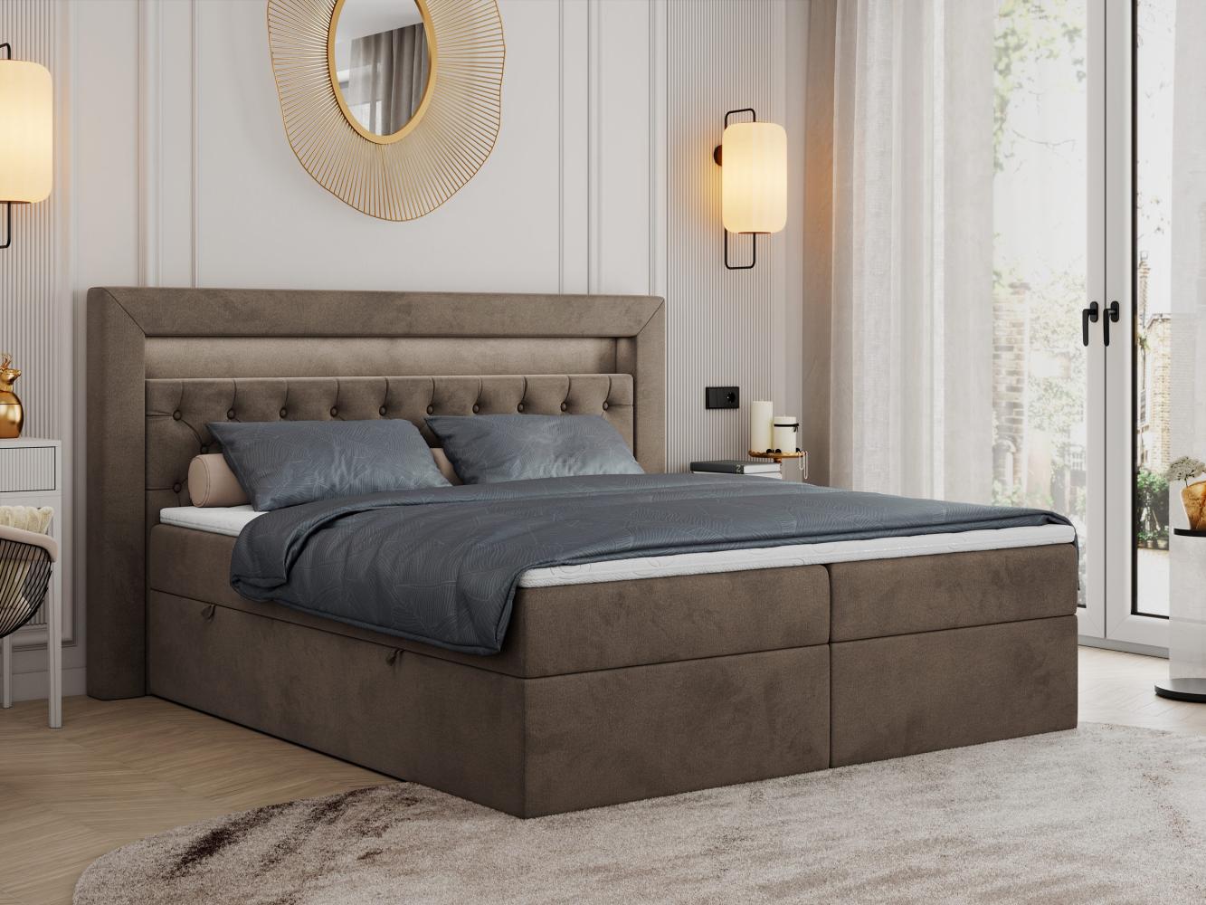 Boxspringbett - Doppelbett mit Multipocket-Matratze und LED - GOLD-6 - 180x200cm - Braun Velours - H4 Bild 1