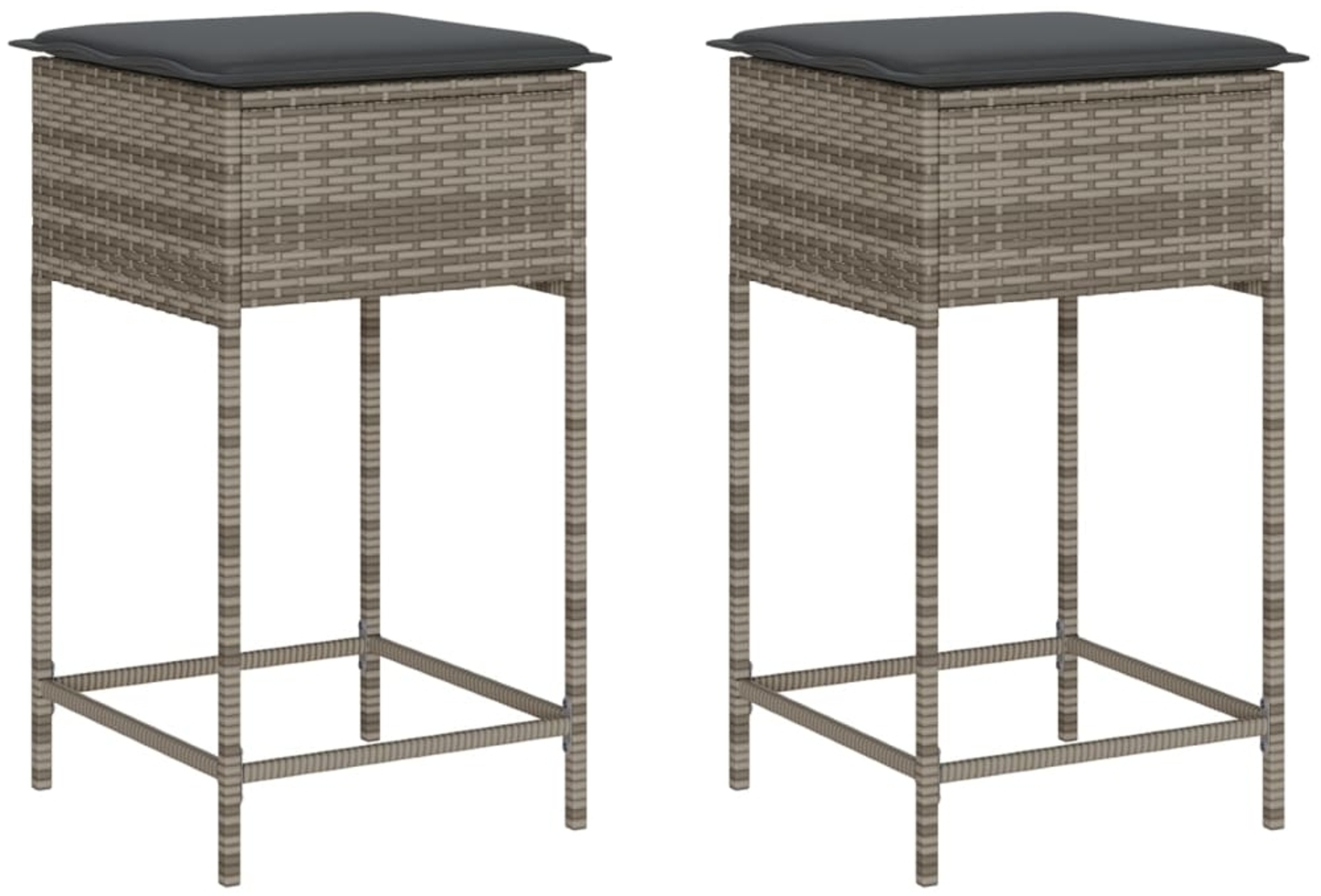 vidaXL Garten-Barhocker mit Kissen 2 Stk. Grau Poly Rattan 368319 Bild 1