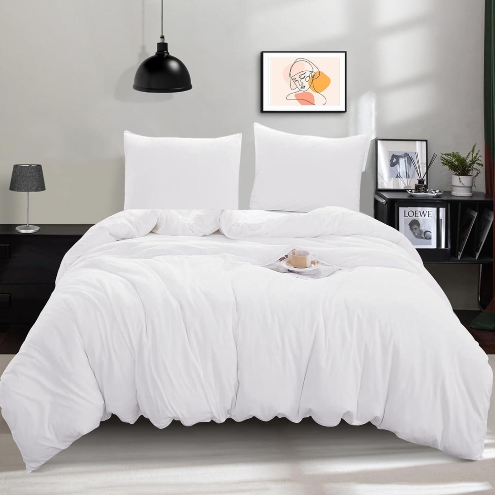 Bettwäsche Sets Mikrofaser 220x240cm Weiß +2 Kissenbezug 80x80cm Bild 1