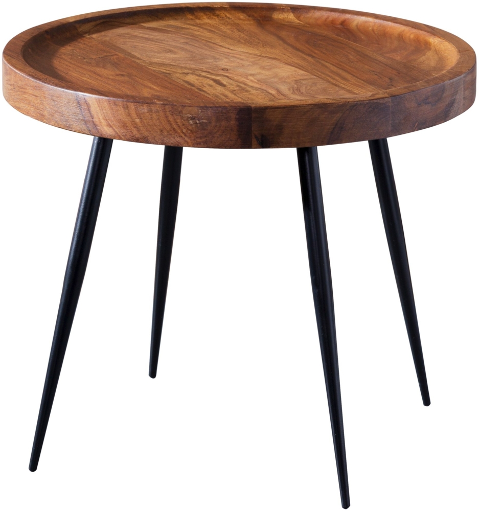 Beistelltisch 46 x 40 x 46 cm Sheesham Holz Metall Couchtisch, Sofatisch Industrial Style, Holztisch Metallbeine, Dekotisch Rosenholz Bild 1