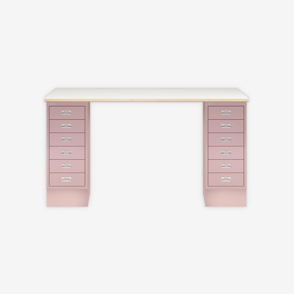 MultiDesk, 2 MultiDrawer mit 6 Schüben, Dekor Plywood, Farbe Pastellpink, Maße: H 740 x B 1400 x T 600 mm Bild 1