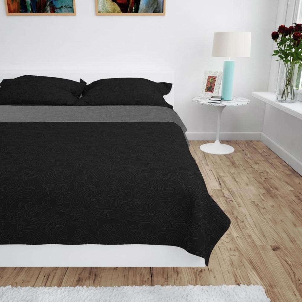 vidaXL Zweiseitige Tagesdecke Gesteppt 170 x 210 cm Grau und Schwarz 132965 Bild 1