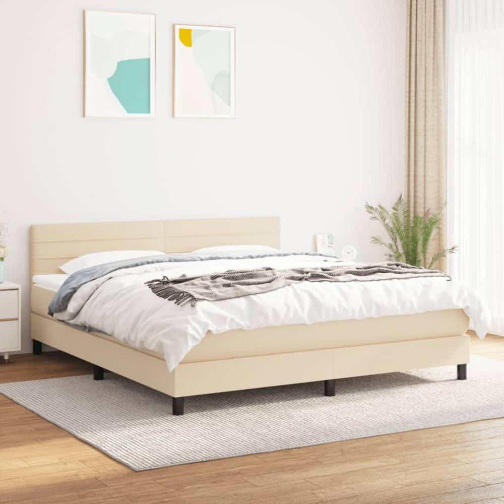 vidaXL Boxspringbett mit Matratze Creme 160x200 cm Stoff 3140150 Bild 1