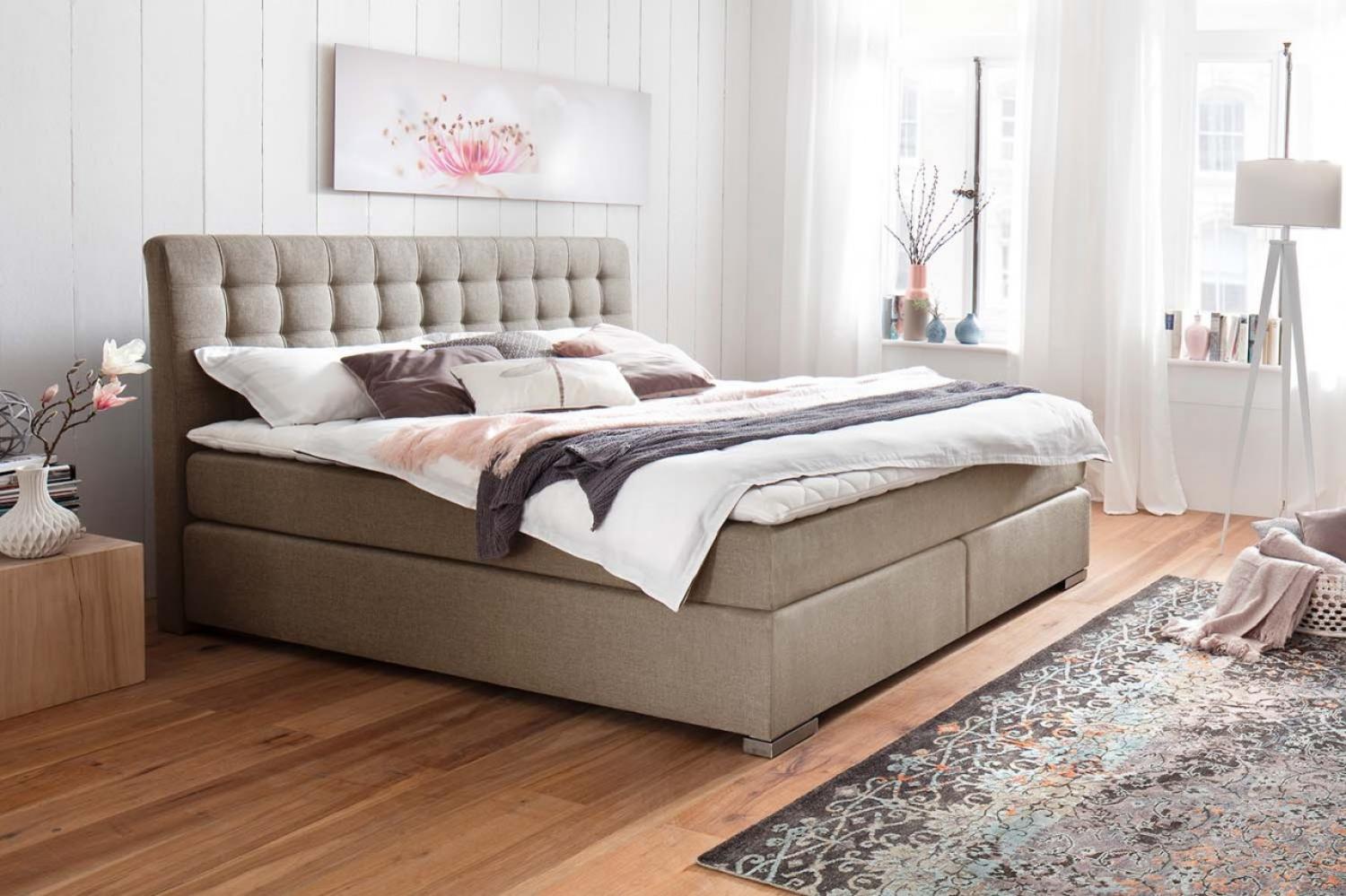 Boxspringbett Lenno - Stoffbezug Beige H2 180x200cm Bild 1