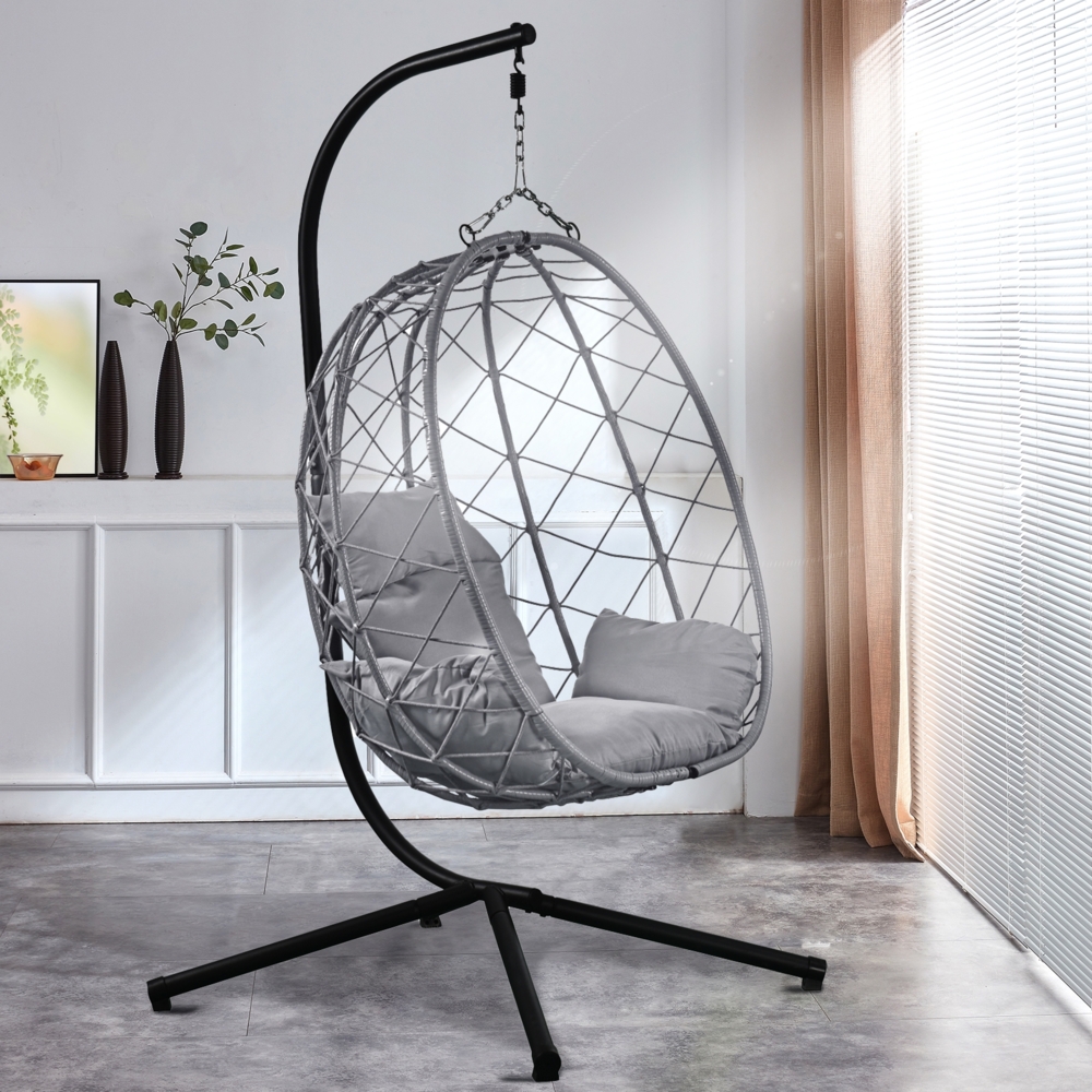 Luxus Hängesessel NEW XXL Gestell Schwarz mit Korb und Kissen Hell Grau Bild 1
