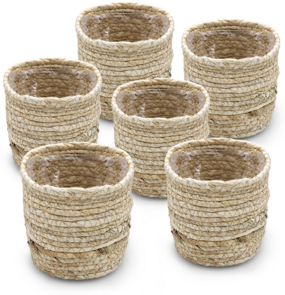 Spetebo Blumentopf Mini Blumentopf aus Grasgeflecht 10 cm - 6er Set (Set, 6 St, Mini Pflanzkorb), Pflanzgefäß aus Naturfasern mit Folie ausgekleidet Bild 1