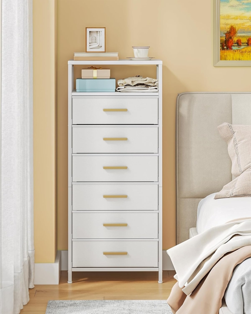 Nachttisch, Beistelltisch mit 2 Stoff-Schubladen und Regalen, Offenes Fach, Couchtisch, Nachtschrank Schlafzimmer, für Wohnzimmer, Schlafzimmer, Weiß Bild 1