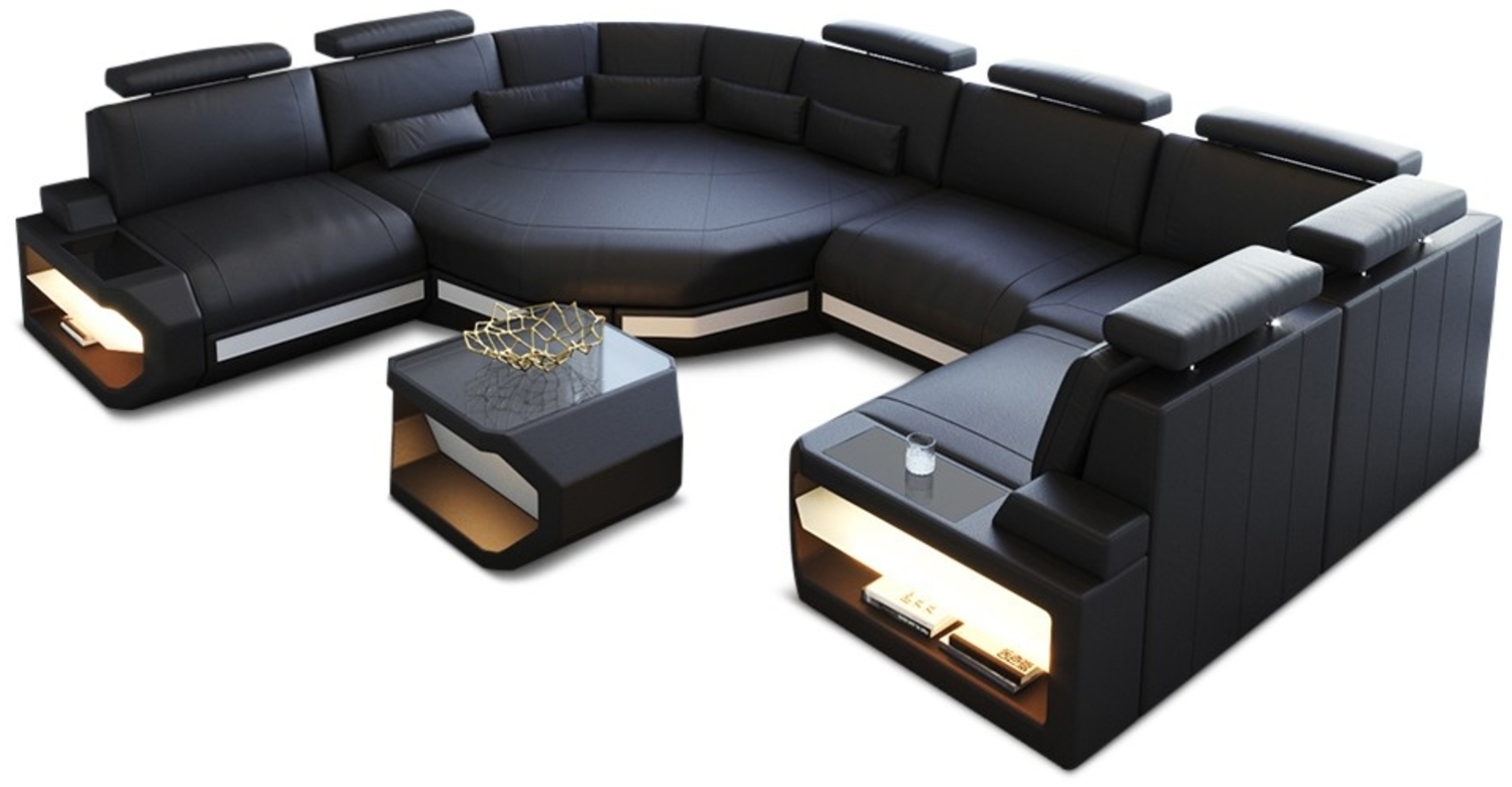 Sofa Dreams 'Mini Asti U' Wohnlandschaft, 93 x 280 x 352 cm, Schwarz / Weiß, Ledermix, Links Bild 1