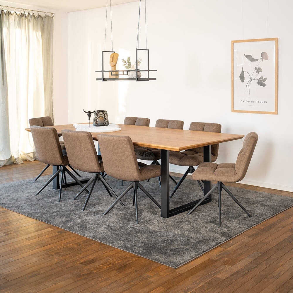 HOME DELUXE Essgruppe Eckig AVENCIA inkl. U-Fuß - 240 x 120 cm Light Oak 8 Stühle Grau Bild 1