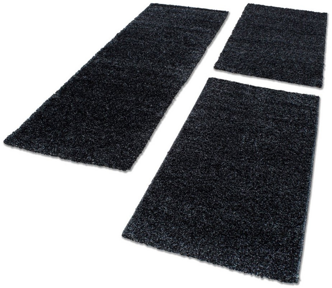 Carpettex Hochflor-Bettumrandung Unicolor - Einfarbig, Höhe 30 mm, (Bett-Set, 3-tlg, Bettvorlage), Schlafzimmer Teppich Bettumrandung Läufer Set 3 teilig Bild 1