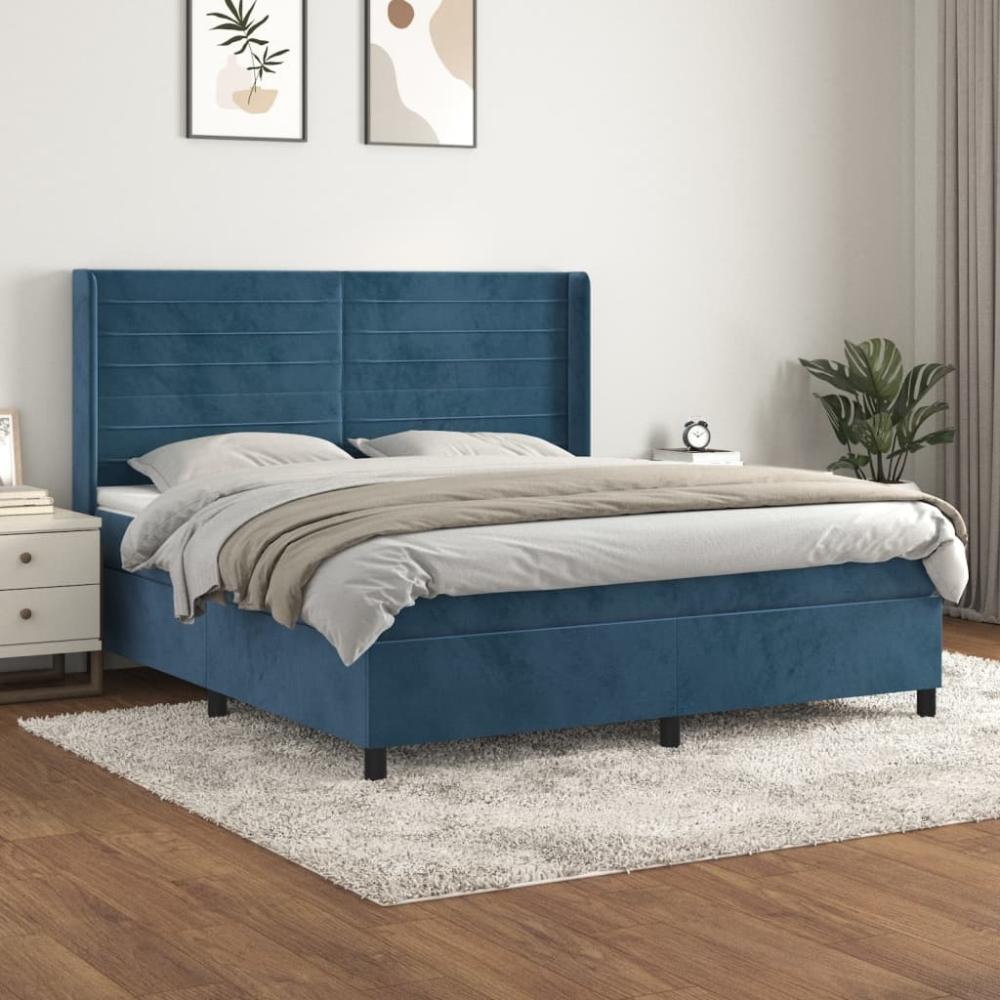 vidaXL Boxspringbett mit Matratze Dunkelblau 180x200 cm Samt 3132757 Bild 1