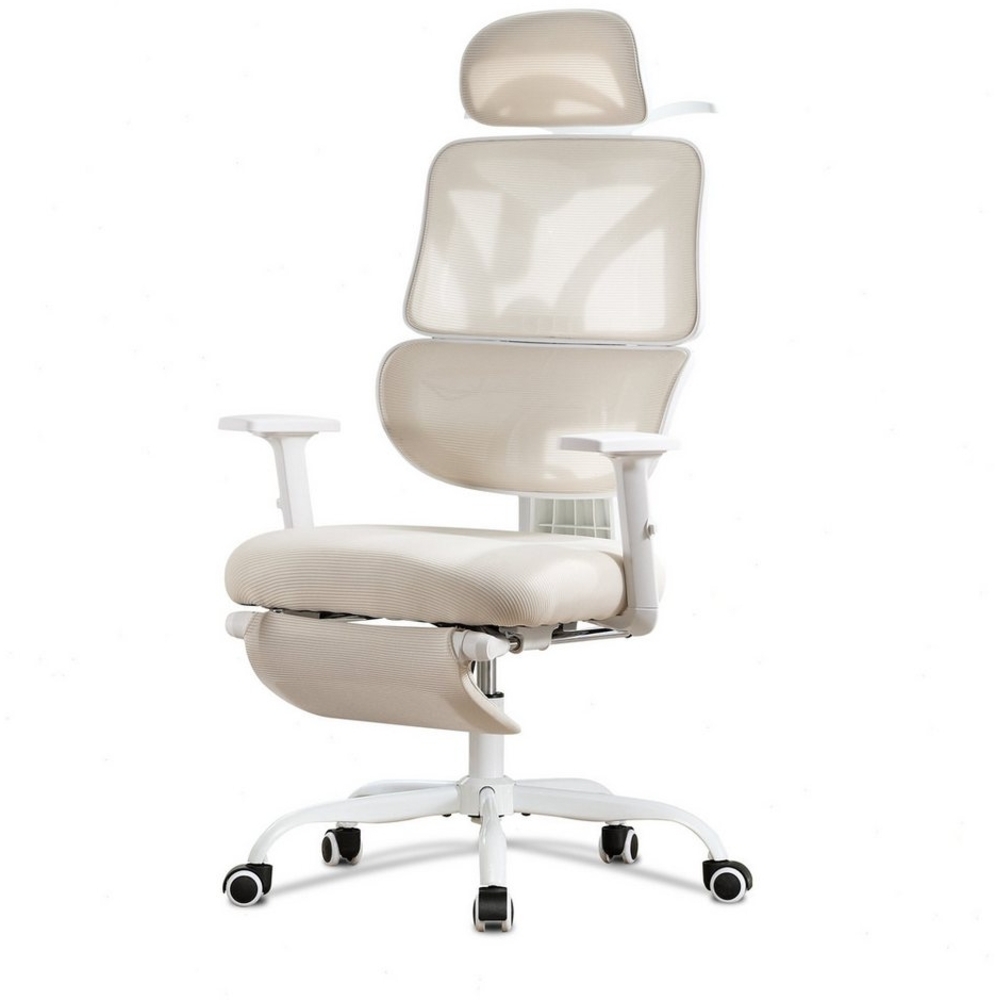 UEV Bürostuhl Ergonomisch mit Füßstütze mit Verstellbarer Kopfstütze/Armlehnen (Neigbar von 90° bis 150°, Gaming-Stuhl, Drehstuhl, Schreibtischstuhl mesh), bis 150 kg belastbar,atmungsaktiver Stoff, Höhenverstellbar Bild 1