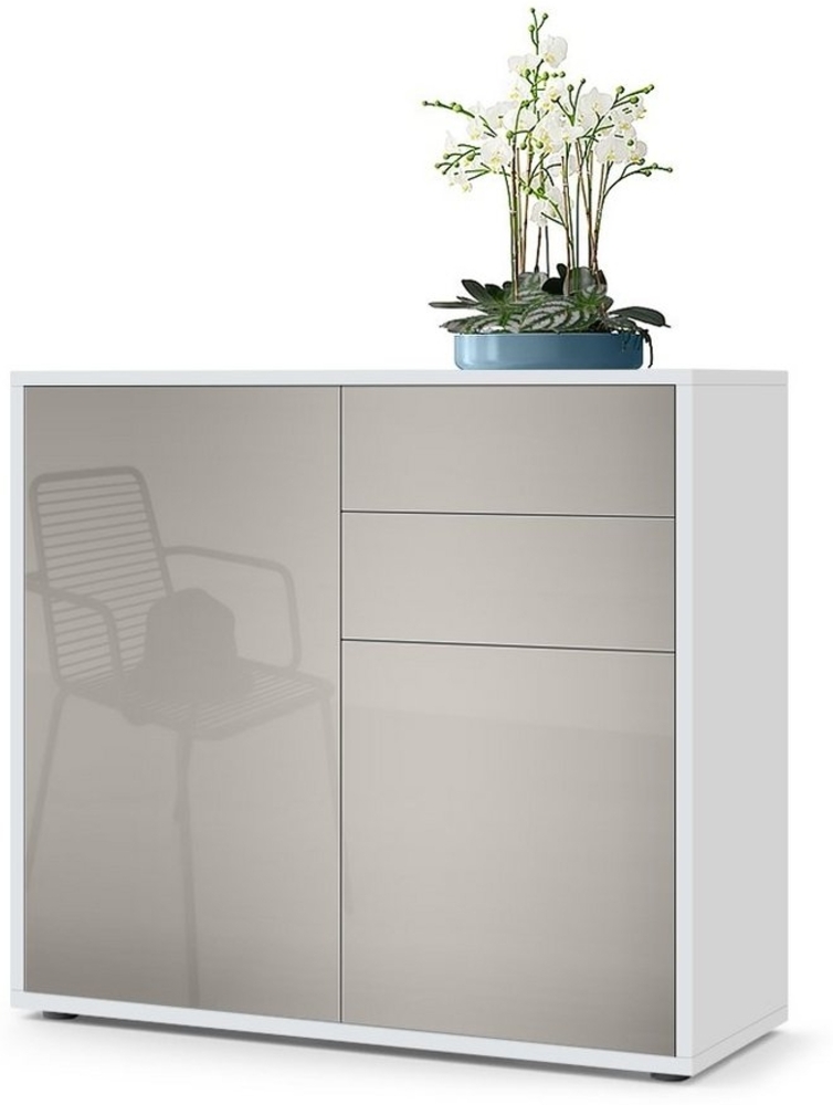 Vladon Sideboard Ben, Kommode mit 2 Türen und 2 Schubladen, Weiß matt/Sandgrau Hochglanz (79 x 74 x 36 cm) Bild 1