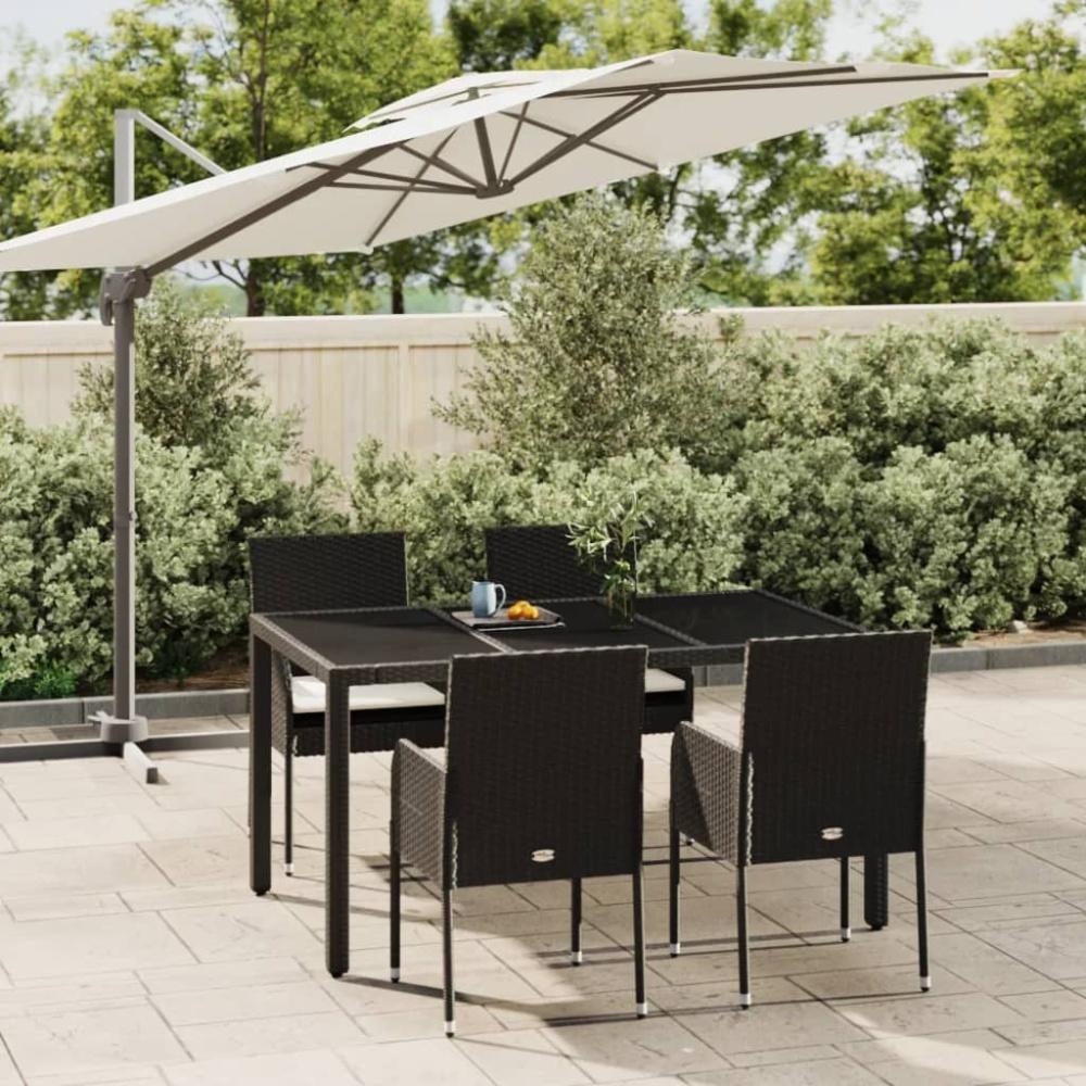 vidaXL 5-tlg. Garten-Essgruppe mit Kissen Schwarz Poly Rattan 3185001 Bild 1