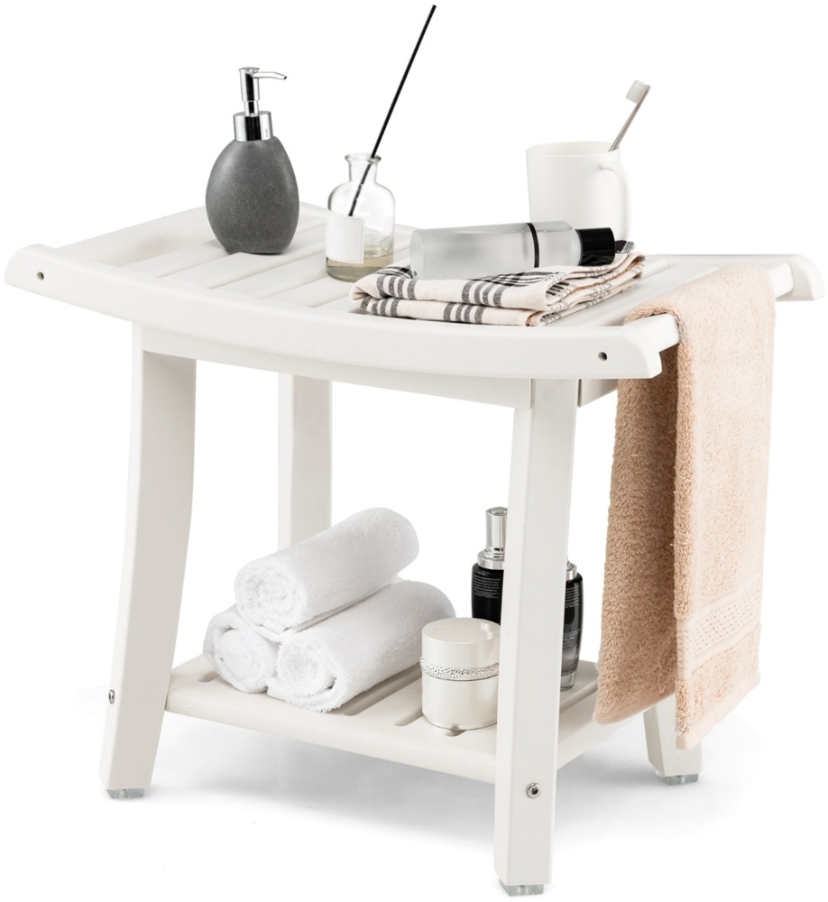 Duschbank Wasserdichter Duschhocker mit Gebogenem Sitz 60,5 x 34 x 48 cm Weiß Bild 1