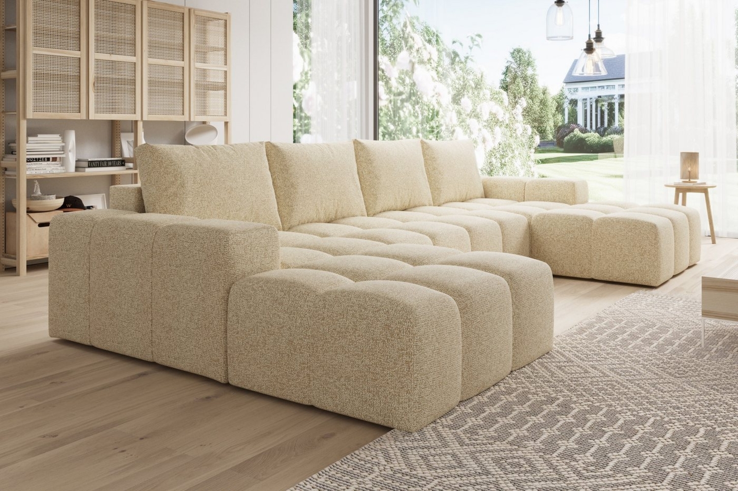 PROMETO Möbel Ecksofa Couch U-Form, Sofa U-Form Teddy-Bouclé, WebStoff -Cento Bild 1