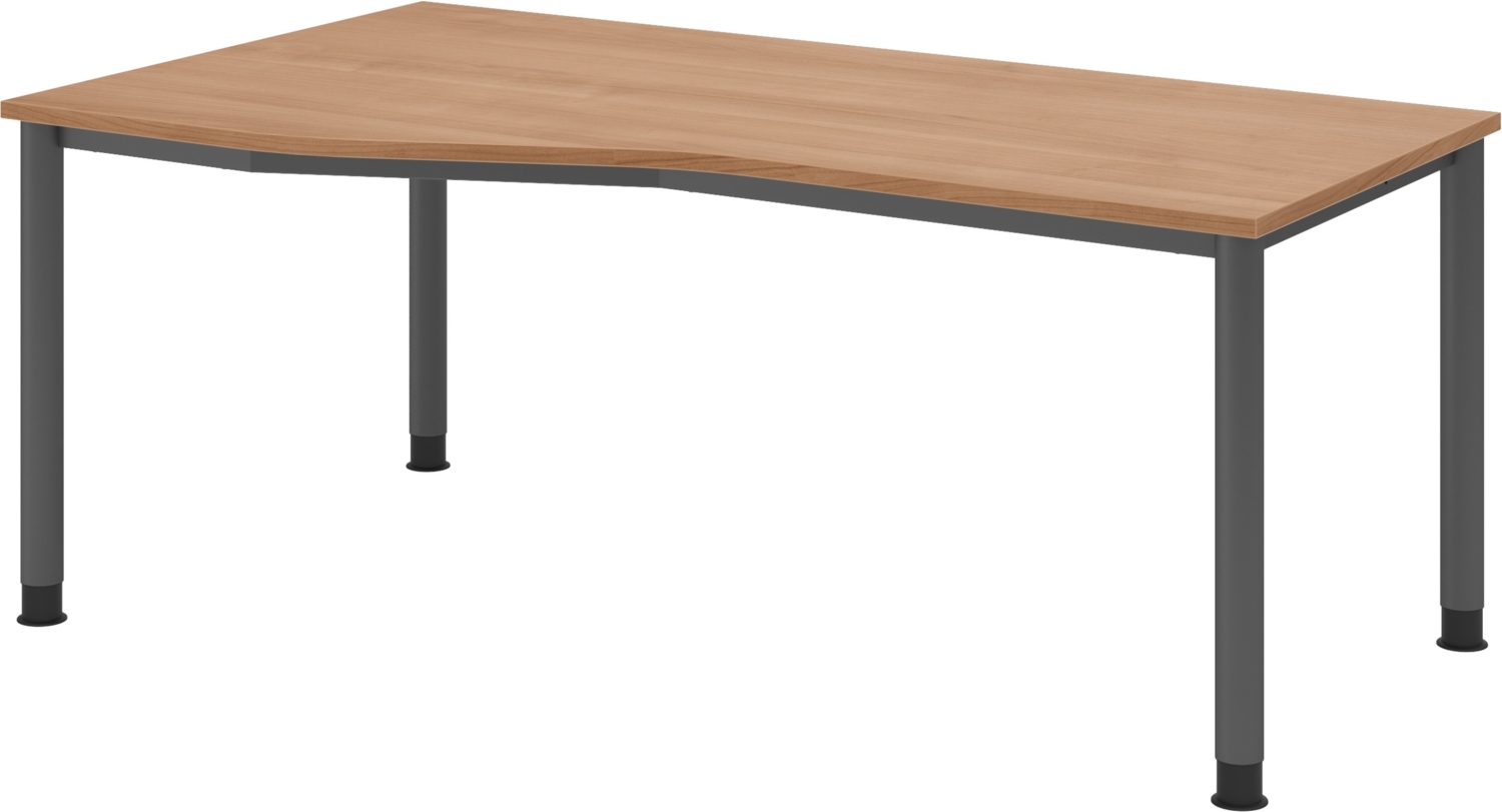 bümö höhenverstellbarer Schreibtisch H-Serie 180x100 cm in Nussbaum, Gestell in Graphit - PC Tisch für's Büro manuell höhenverstellbar, Computertisch verstellbar, HS-18-N-G Bild 1