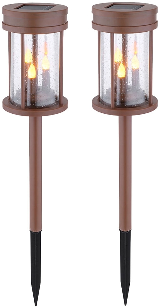 2er Set LED Solarleuchte, Feuer-Effekt, rostfarben, 3in1, 12 cm Bild 1