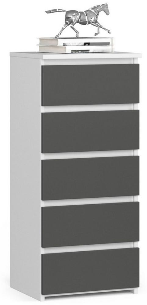 Home Collective Kommode 40 cm breit Holz Highboard Sideboard für Flur Schlafzimmer Wohnzimmer (Mehrzweckschrank Schrank schmal Kommode Schlafzimmer mit Schubladen), Kinderzimmer Organizer, 92 cm hoch mit 5 Schubladen weiß-grau Bild 1