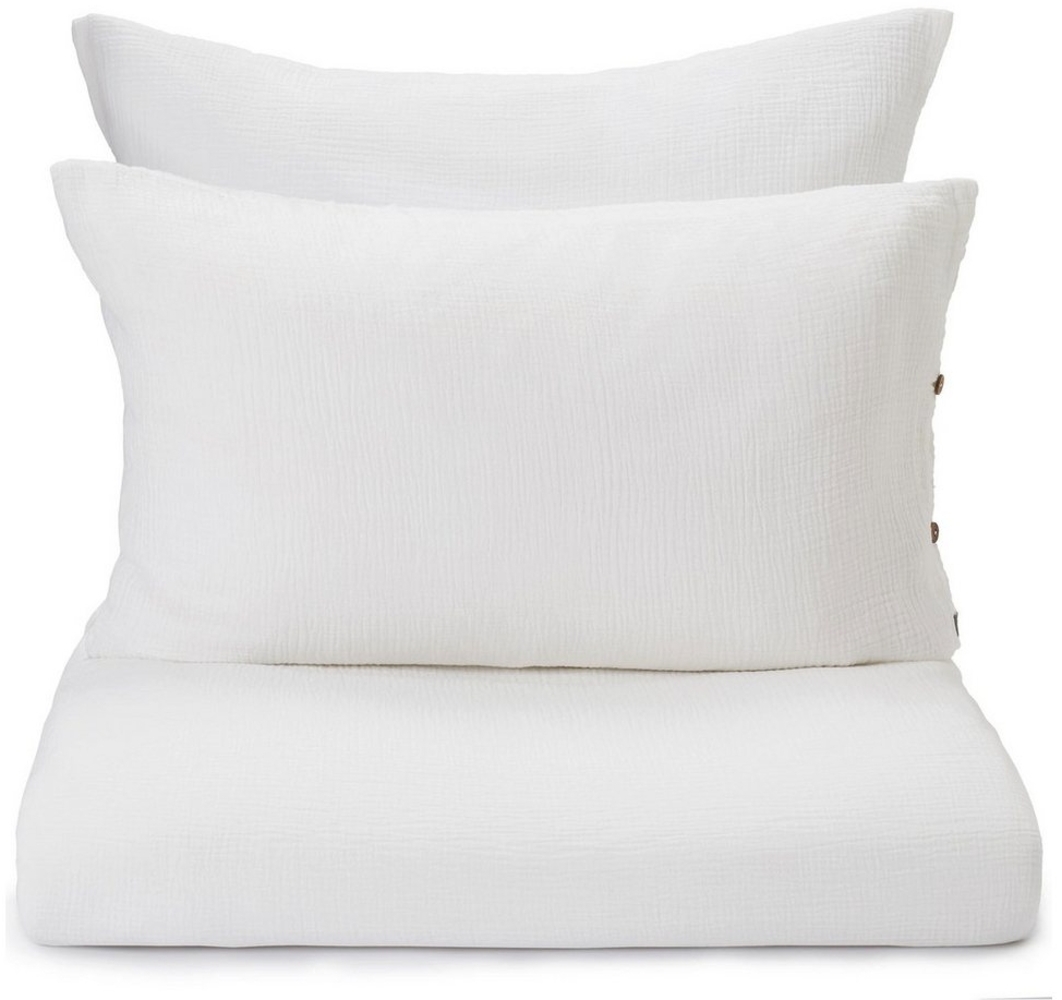 Urbanara Partnerbettwäsche Trofa Bettwäsche Set I 100% Baumwolle, Baumwolle, 3 teilig, Kuschelig, weiche Musselin Bettwäsche mit Kokosnussknöpfen Bild 1